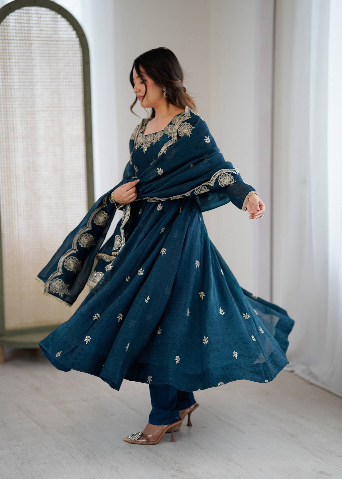 RangBhoomi Elegant Embroidered Sequence Designer Anarkali Three Piece Set