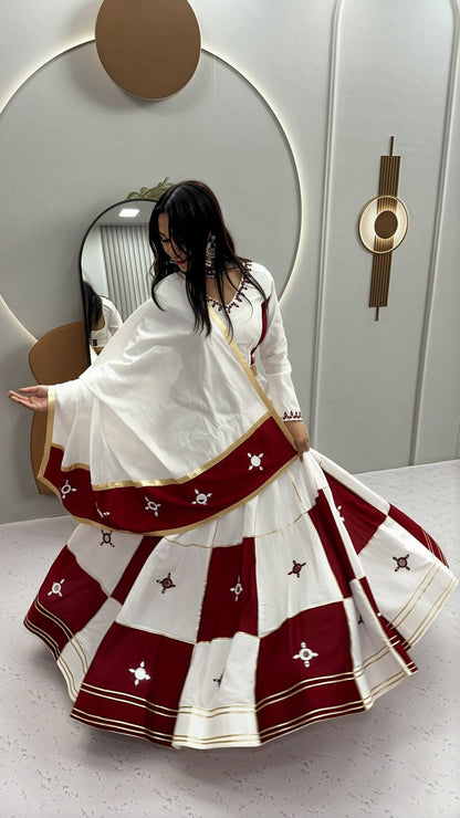 RangBhoomi Navratri Special Pure Cotton Lehenga Choli with Heavy Mirror & Gotapatti Work (Full-Stitched, 6m Flair)
