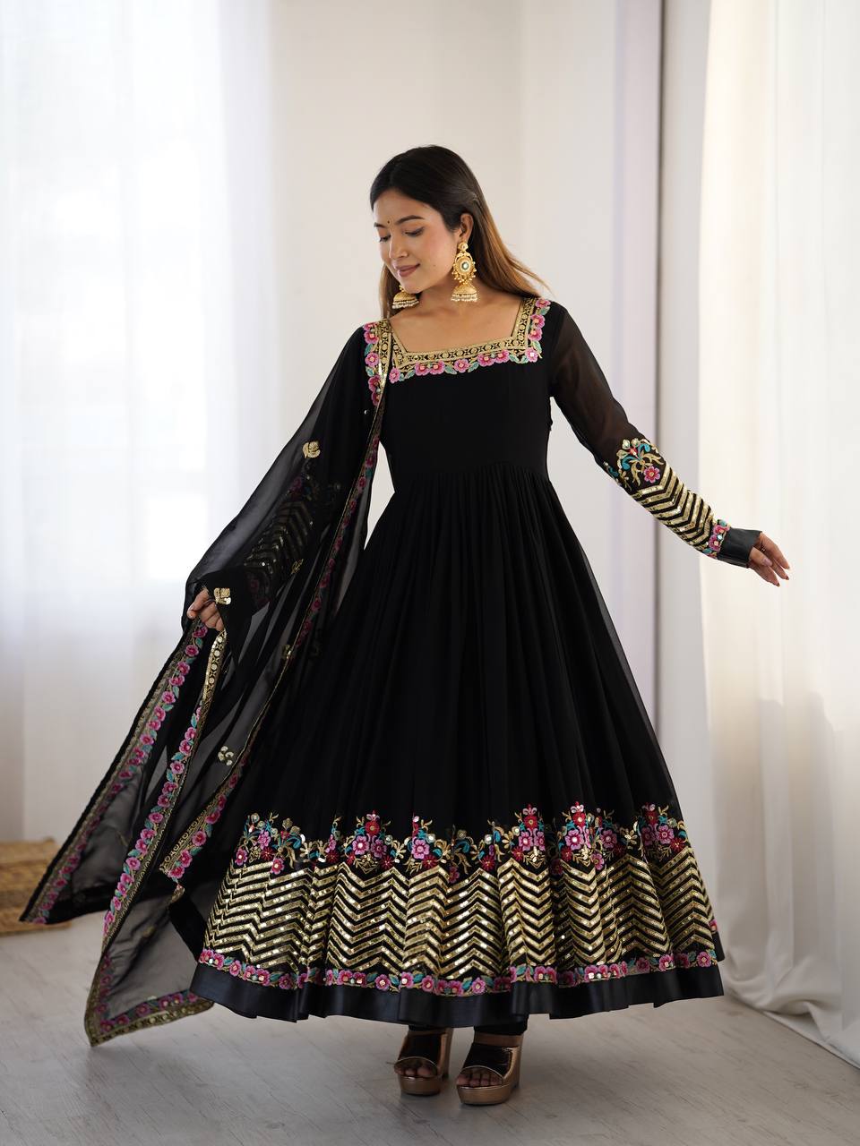 RangBhoomi Heavy Designer Party Gown with Embroidered Dupatta