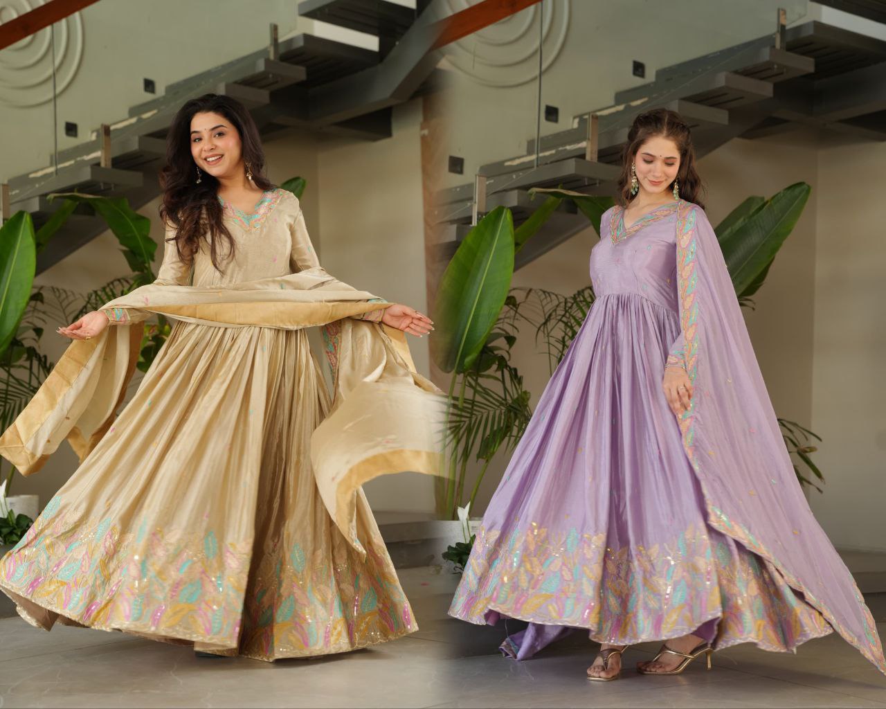 Embroidered Grace Gown & Dupatta – Luxe Fusion Wear for Modern Elegance