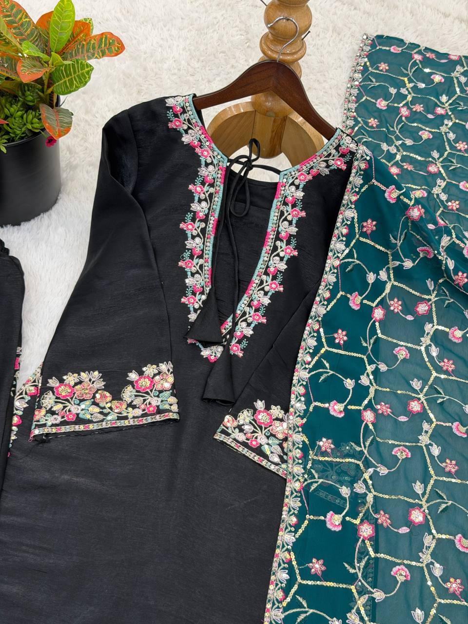 RangBhoomi Elegant Women's Ethnic Wear Set with Heavy Embroidery and Soft Butterfly Net Dupatta