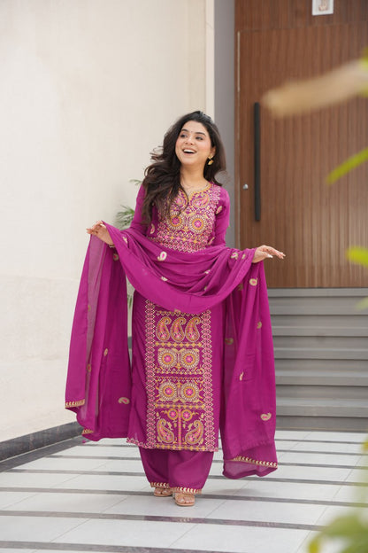 RangBhoomi Elegant Ready-to-Wear Top, Pant, and Dupatta Set with Intricate Multi-Thread Embroidery 2026 Collection