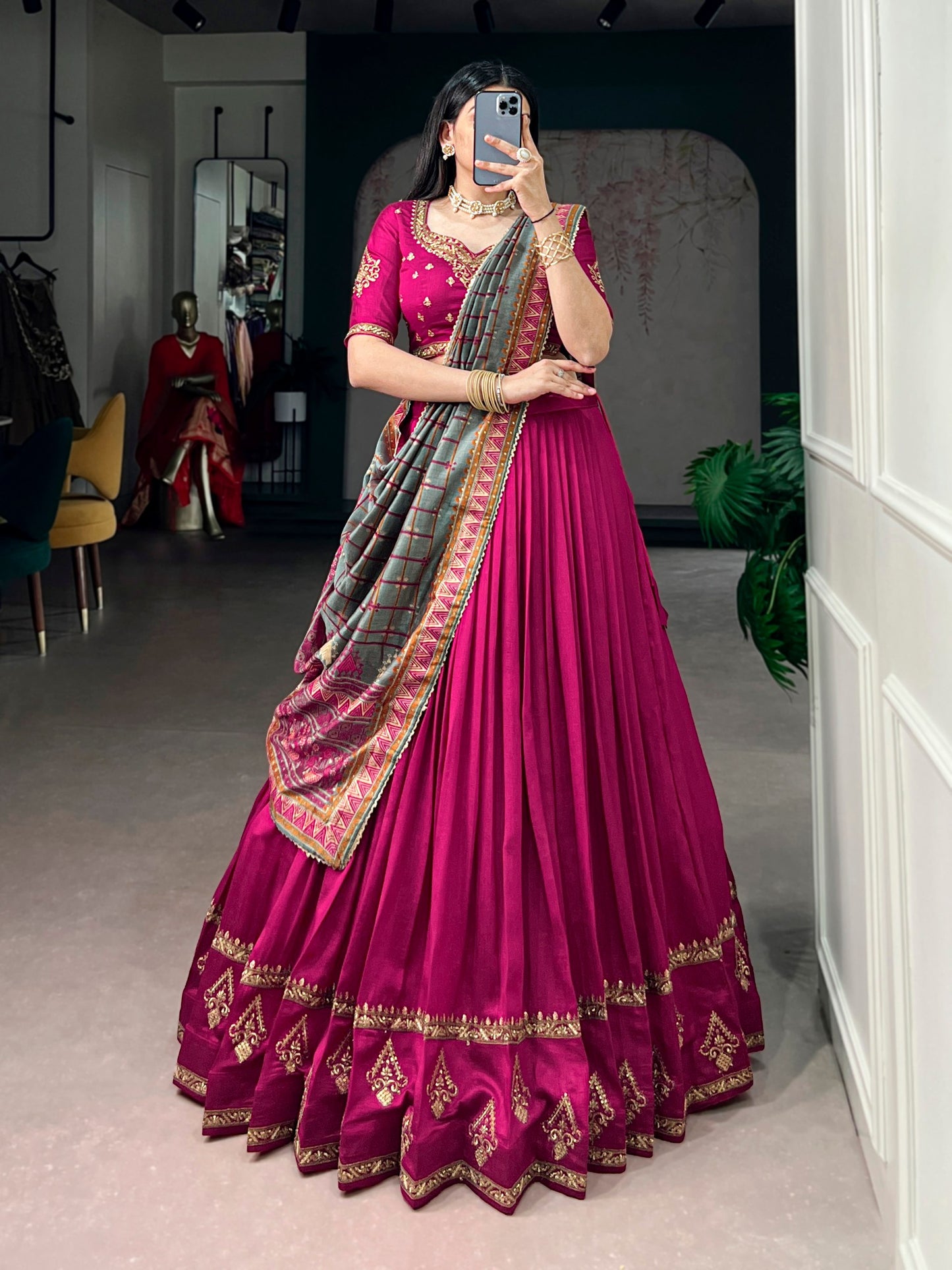 Elegant Vichitra Silk Lehenga Choli Set with Sequins and Thread Embroidery