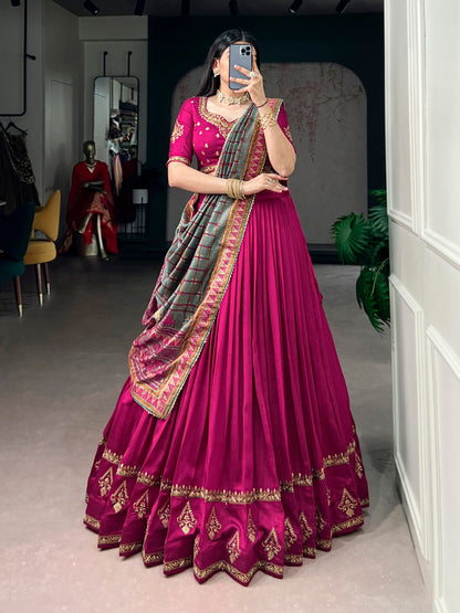Elegant Vichitra Silk Lehenga Choli Set with Sequins and Thread Embroidery