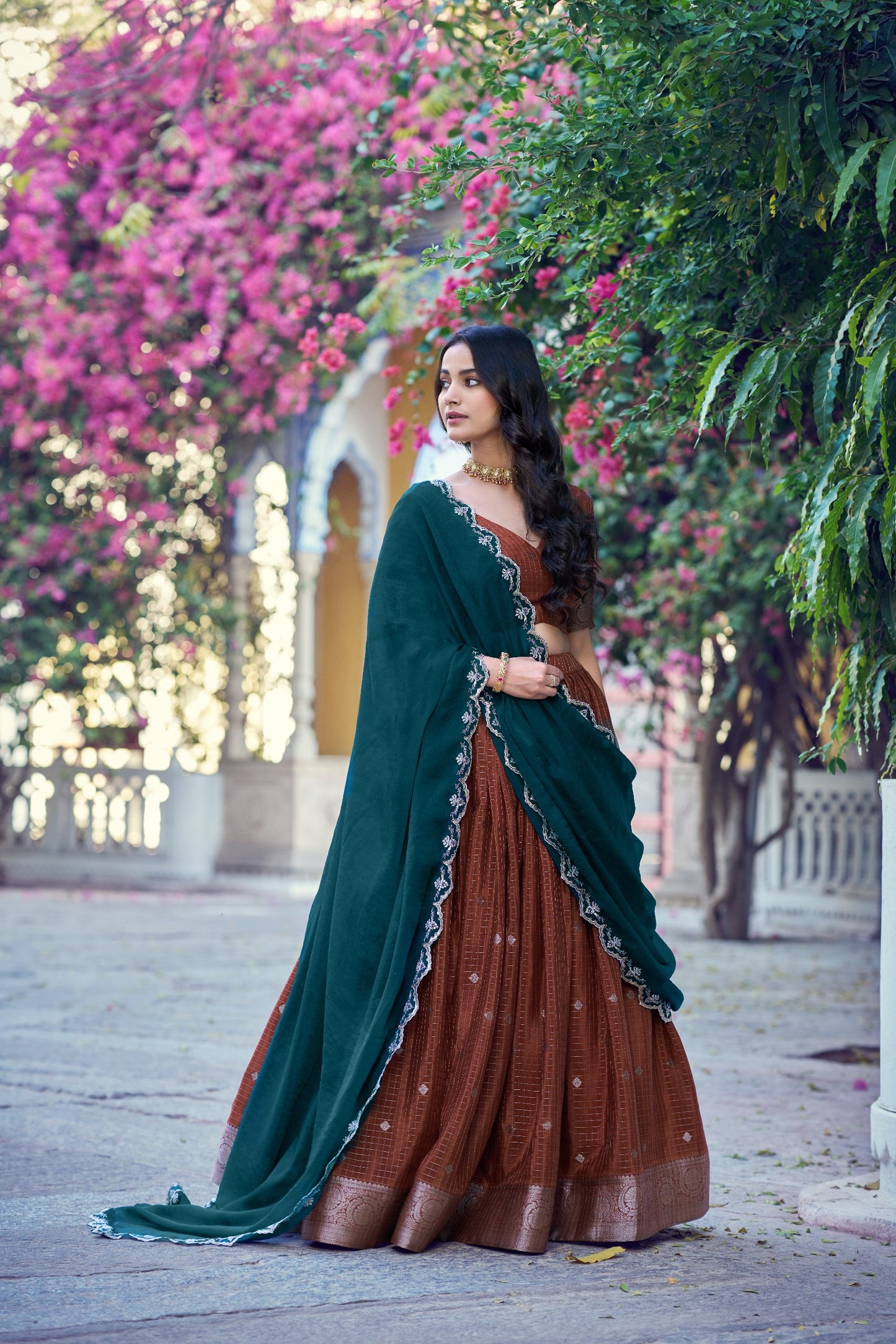 RangBhoomi Chinon Checks Langa Davani Lehenga Set