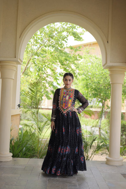 RangBhoomi Bandhani & Kutchi Patchwork Faux Georgette Gown — Navratri Collection 2026