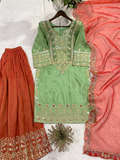 Elegant Designer Cording and Sequin Embroidered Plazzo Set - Perfect for Parties and Weddings