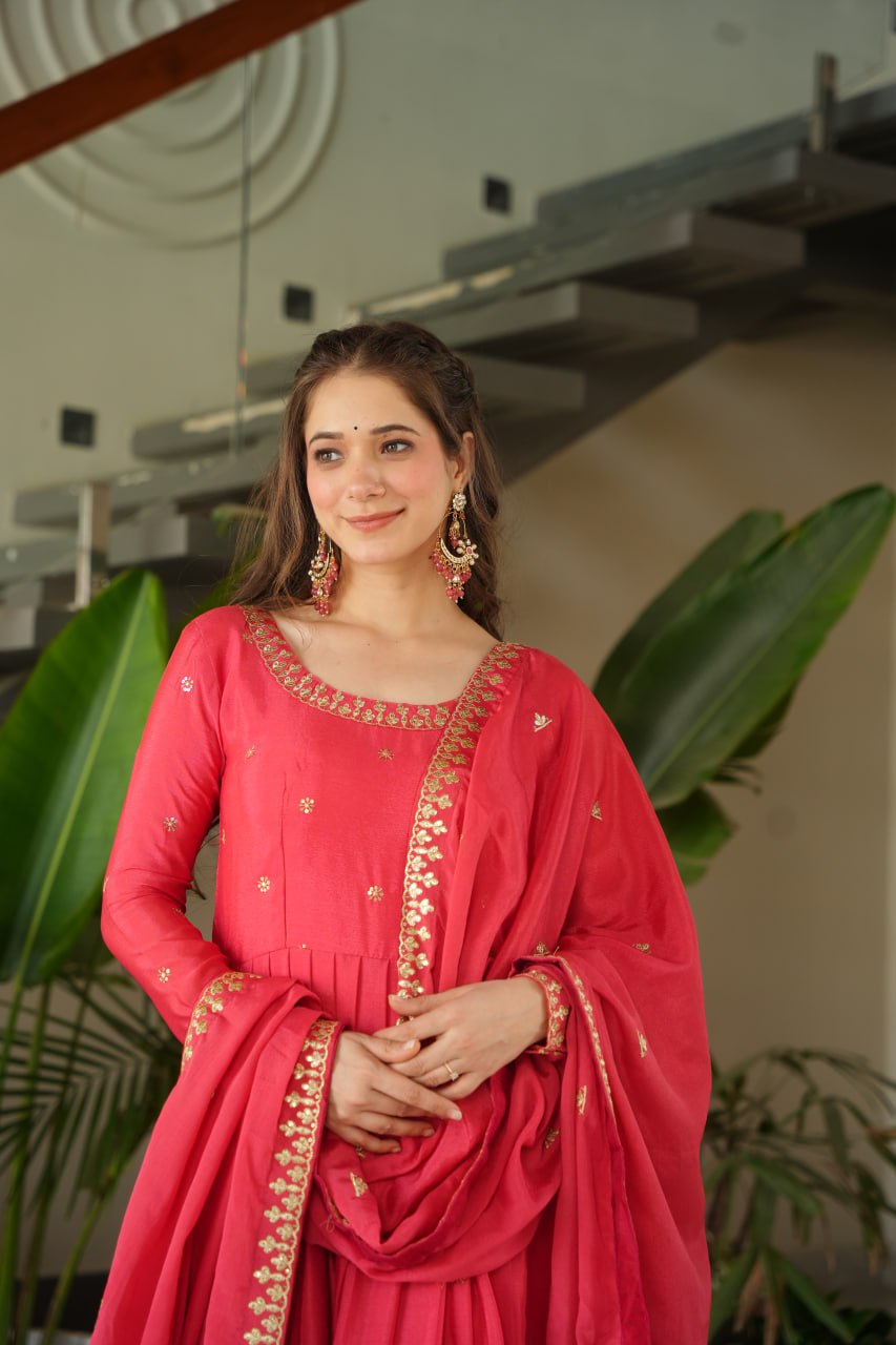 Embroidered Chinnon Gown Set | Indian Wedding Outfit