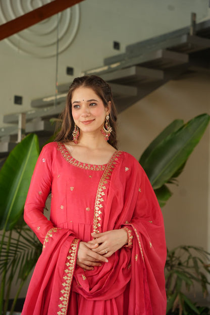 Embroidered Chinnon Gown Set | Indian Wedding Outfit