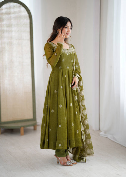 RangBhoomi Elegant Embroidered Sequence Designer Anarkali Three Piece Set