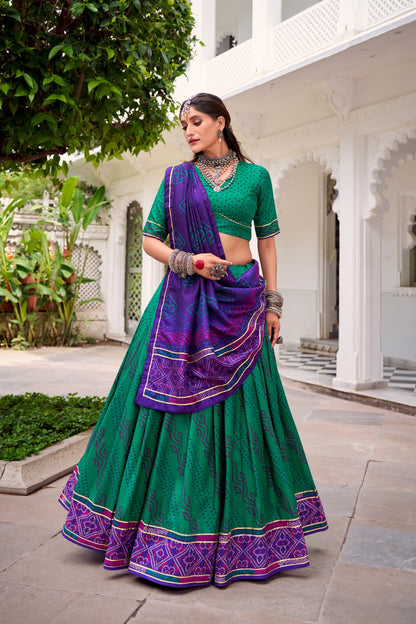 Elegant Navratri Ensemble Featuring Vibrant Bandhani Print and Regal Borders for a Classic Festive Look
