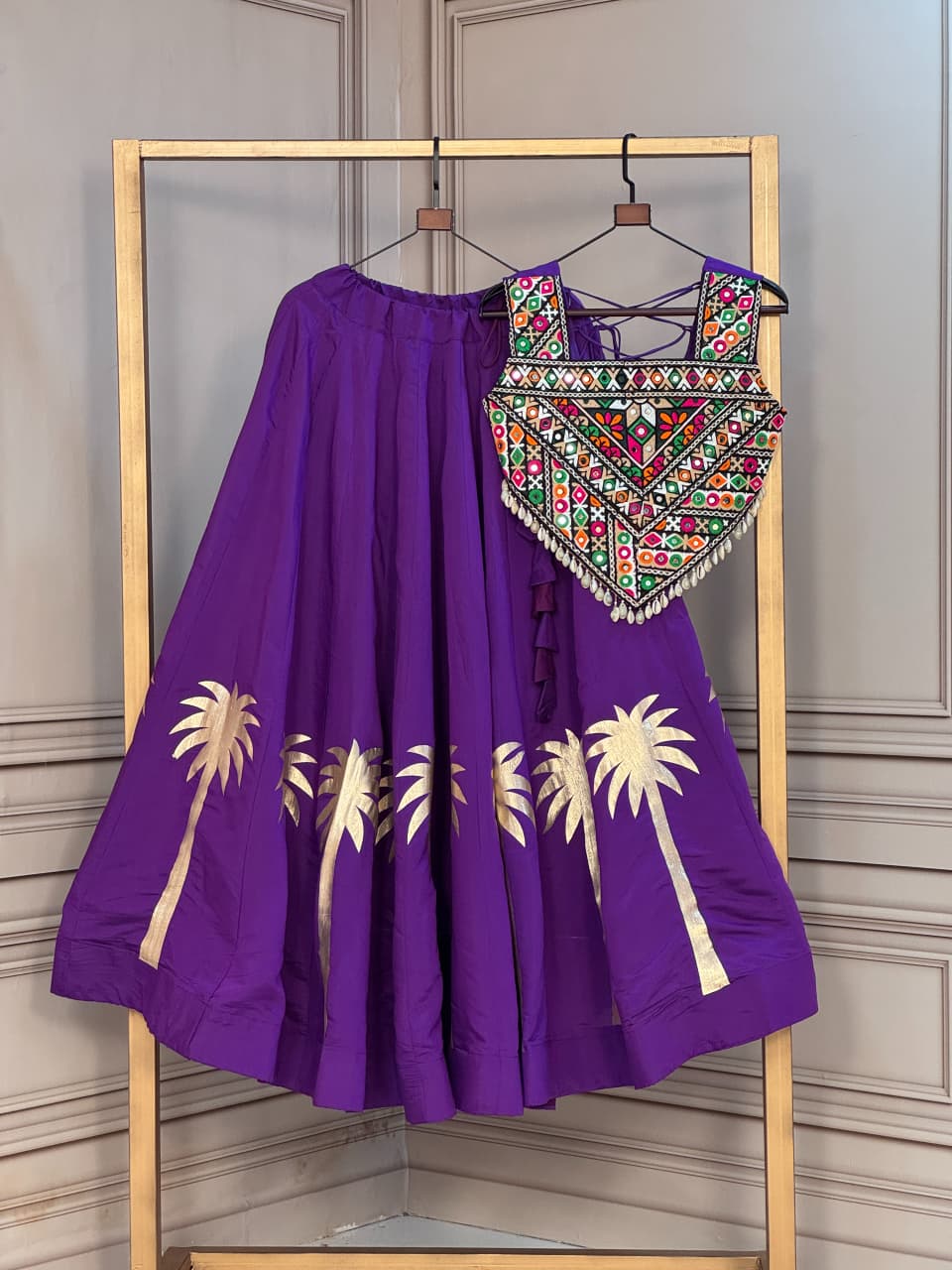 RangBhoomi Navratri Lehenga Choli — Festive Roman Fabric Set for Garba & Dandiya