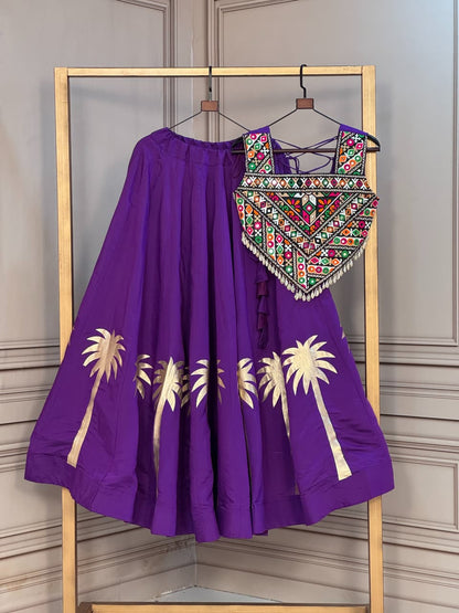 RangBhoomi Navratri Lehenga Choli — Festive Roman Fabric Set for Garba & Dandiya