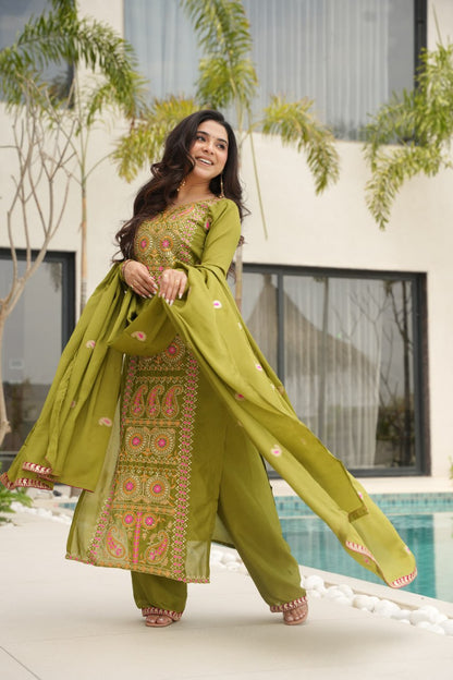 RangBhoomi Elegant Ready-to-Wear Top, Pant, and Dupatta Set with Intricate Multi-Thread Embroidery 2026 Collection