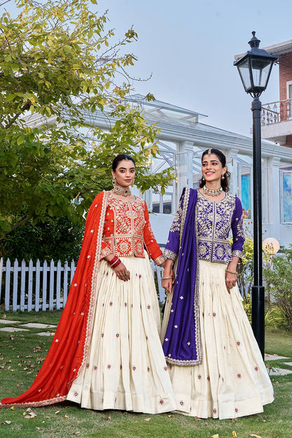 RangBhoomi Elegant Festival Lehenga Choli Set with Heavy Embroidery & Pure Silk Fabric