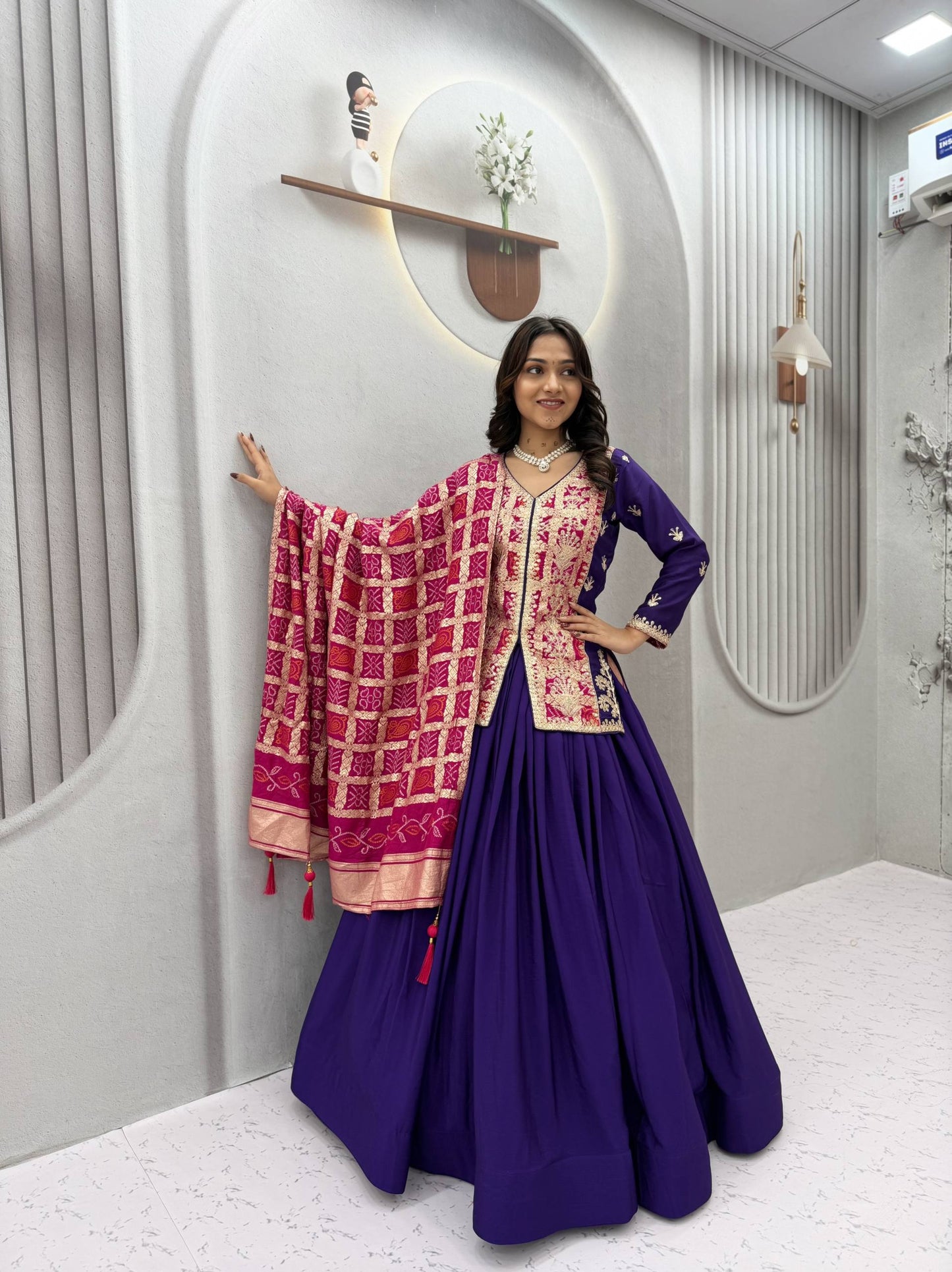 RangBhoomi Festival Badhni Lehenga Choli — Pure Chinon Silk with Heavy Embroidery