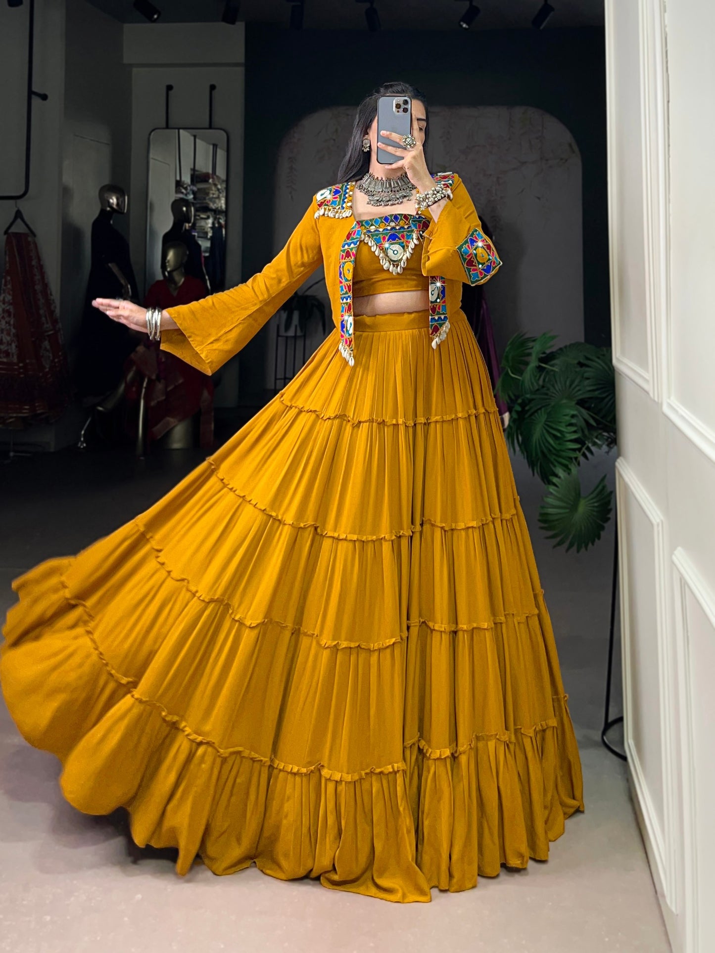 RangBhoomi Navratri Rajudi Lehenga Set with Gamthi & Mirror Detailing