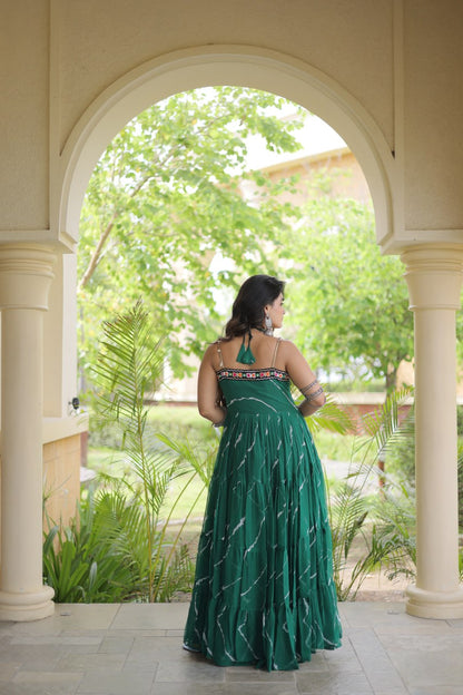 RangBhoomi Navratri Laheriya Patchwork Faux Georgette Gown - Sleeveless 56" Length, L (Adjustable 38-44)
