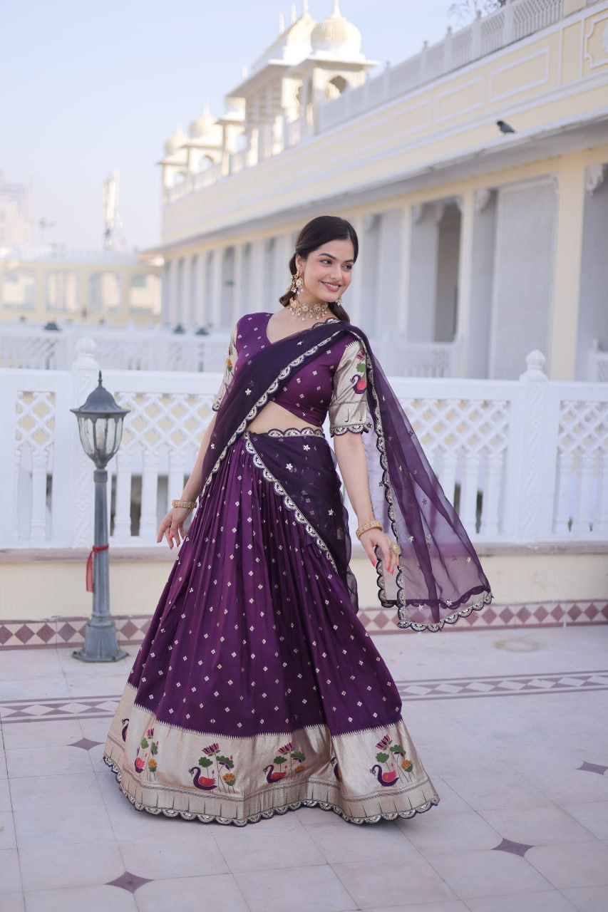 Elegant Three-Piece Traditional Lehenga Choli Set with Dupatta in Pink and Wine