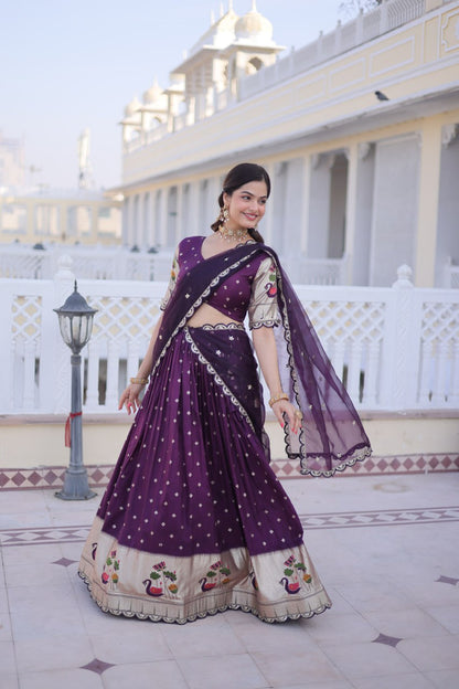 Elegant Three-Piece Traditional Lehenga Choli Set with Dupatta in Pink and Wine
