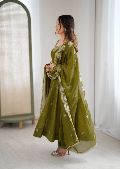 RangBhoomi Elegant Embroidered Sequence Designer Anarkali Three Piece Set