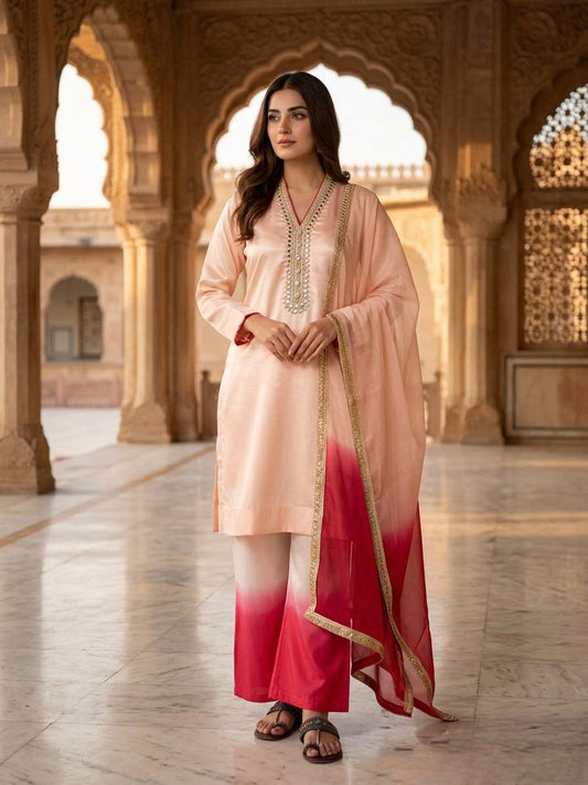 Launching New Designer Party Wear Look Pure Roman Glass Top & Elegant Palazzo with Dupatta Set