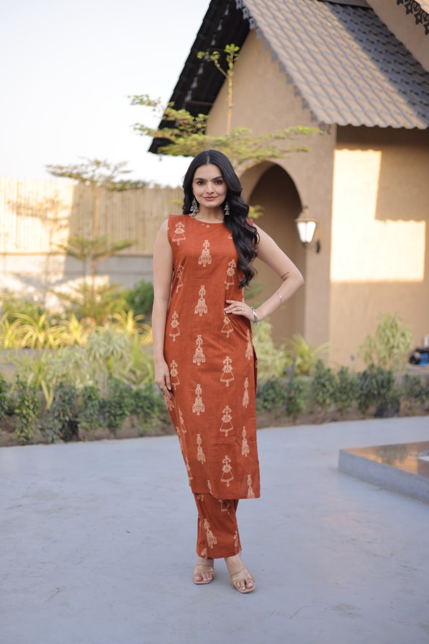 Premium Ready-to-Wear Kurti with Matching Pants – Printed Cotton Set for Elegant Comfort