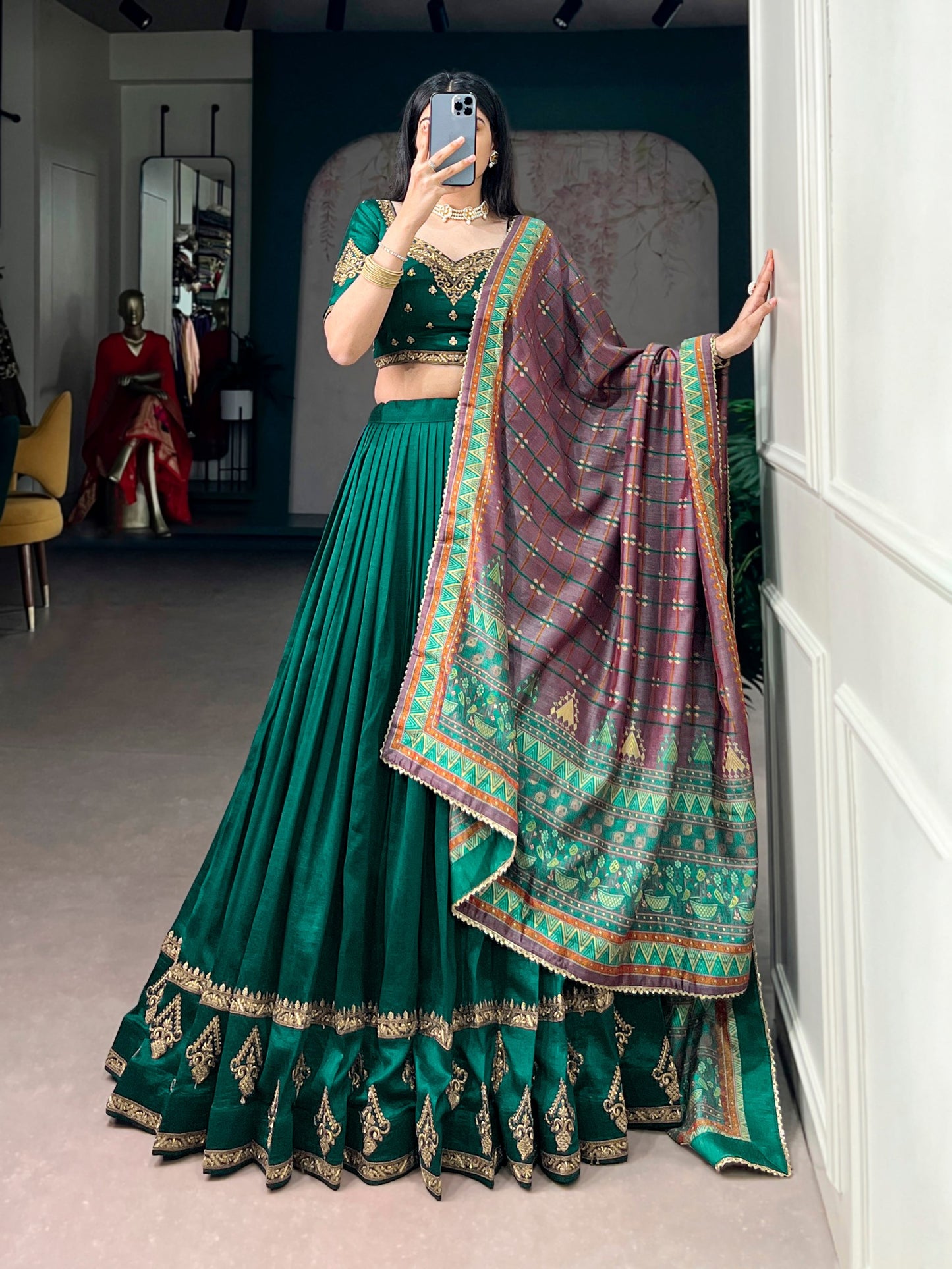 Elegant Vichitra Silk Lehenga Choli Set with Sequins and Thread Embroidery