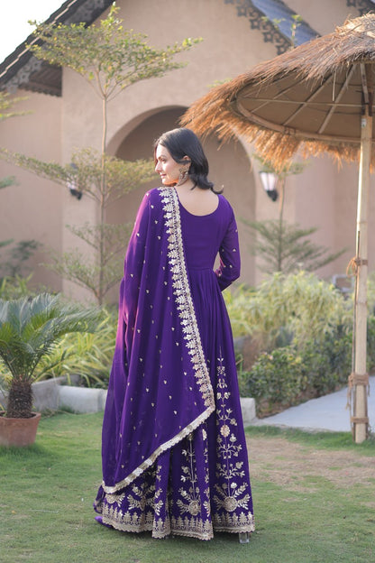 RangBhoomi Readymade Luxury Gown with Embroidered Dupatta - Faux Blooming Georgette