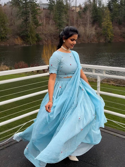 Elegant Summer Special Floral Kota Checks Lehenga Choli with Exquisite Embroidery – Perfect Blend of Style and Comfort
