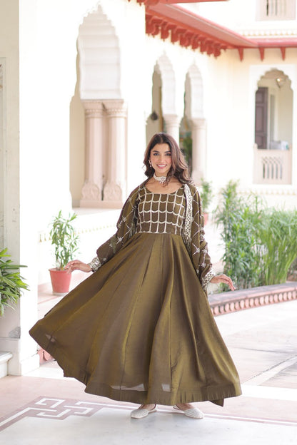 RangBhoomi Premium Ready-to-Wear Embroidered Gown and Dupatta Set