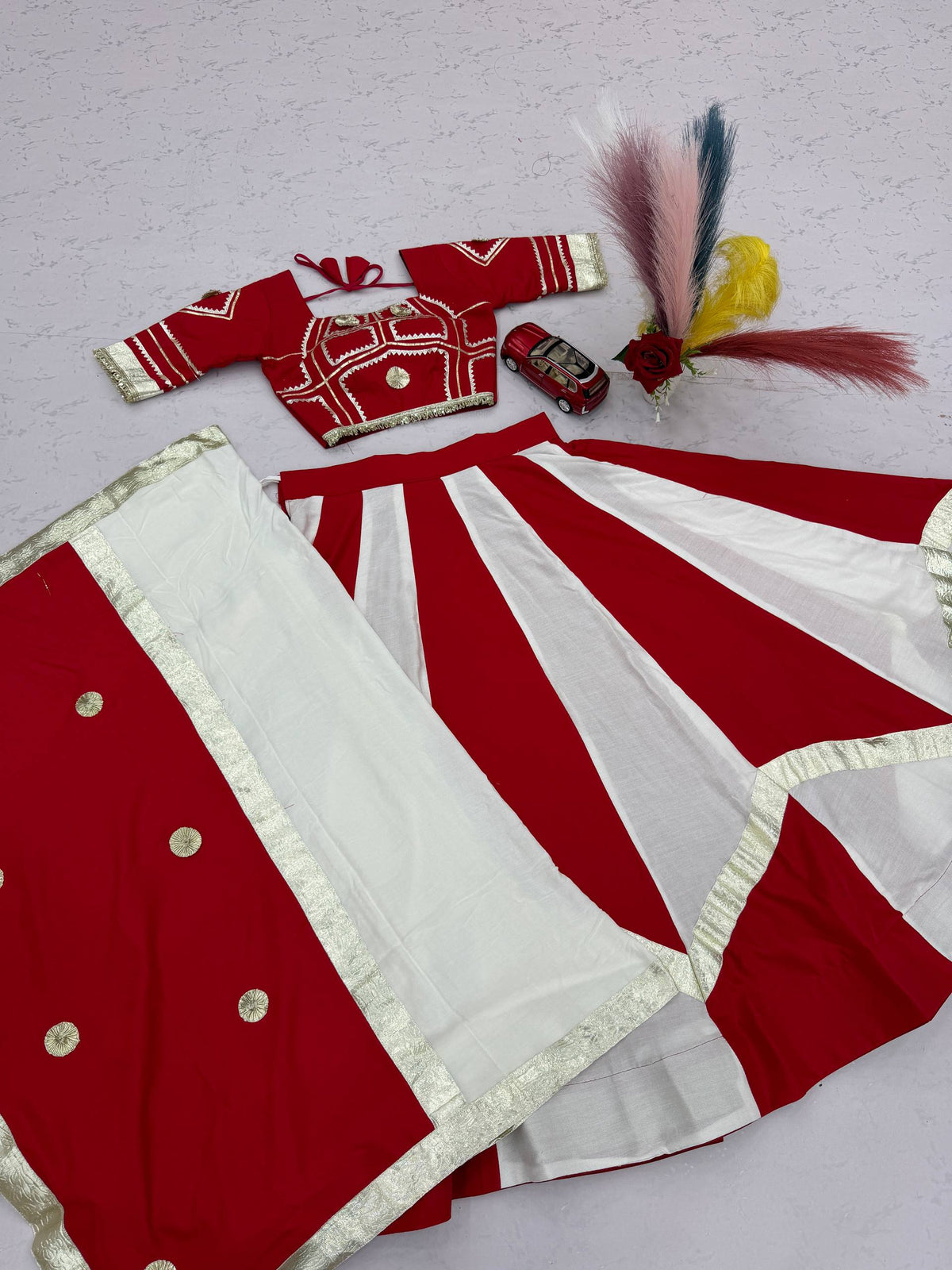 Navratri Special Pure Cotton Lehenga Choli with 6m Flair & Heavy Gota Patti - RangBhoomi