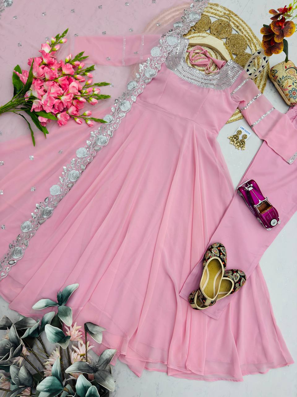 RangBhoomi Designer Heavy Fox Georgette Embroidered Party Gown Set - Elegant Festive Wear