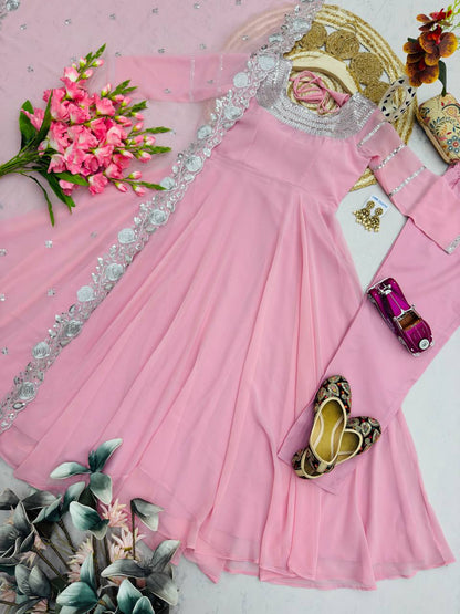 RangBhoomi Designer Heavy Fox Georgette Embroidered Party Gown Set - Elegant Festive Wear