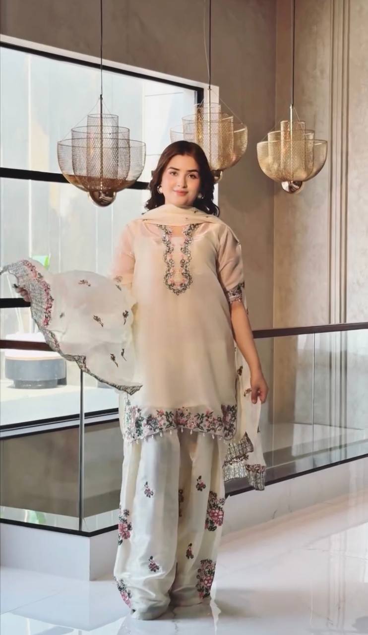 Exclusive Designer Party Wear Pure Fendi Silk Top with Farshi Palazzo and Elegant Dupatta Set