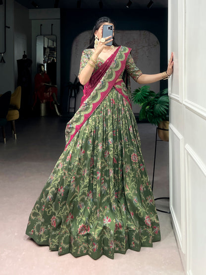 Luxurious Soft Tasar Silk Lehenga with Radiant Gilded Foil Motifs and Elegant Dupatta