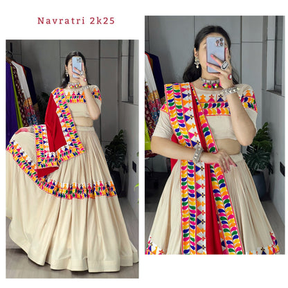 Exotic Vanilla-Toned Chaniya Choli with Multicolor Traditional Gamthi and Kutchchi Work