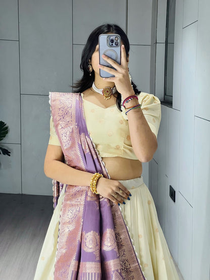 Exquisite Paithani Silk Lehenga with Vibrant Colorful Motifs, Iconic Gold Zari Border, and Signature Satin Silk Dupatta