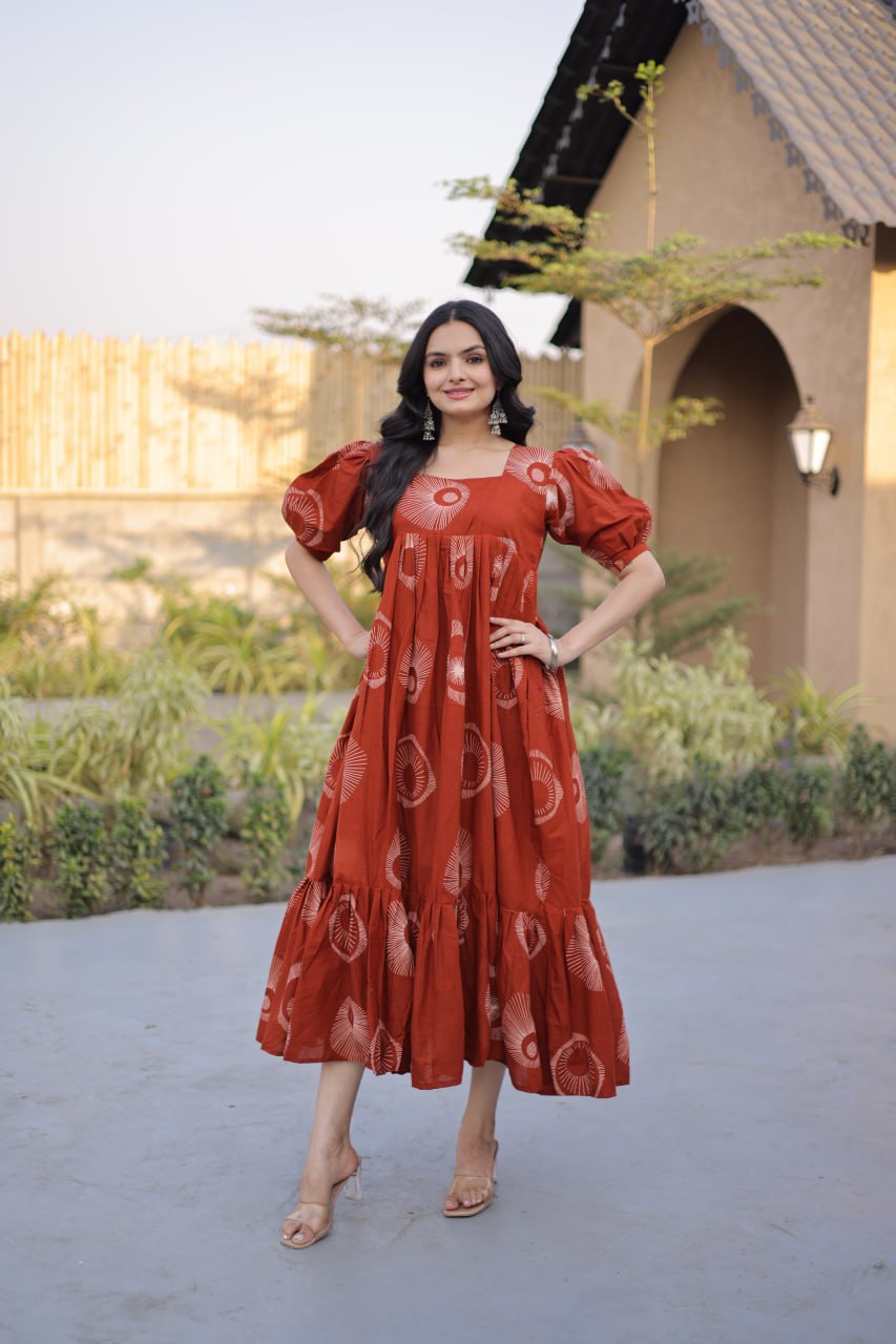 RangBhoomi Premium Designer Ready-to-Wear Kurti Collection 2026 - Elegant Printed Cotton with Puff Sleeves and Fancy Square Neck