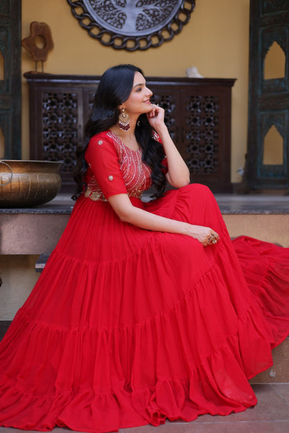 RangBhoomi Premium Designer Ready-to-Wear Gown Collection in Red and Pink