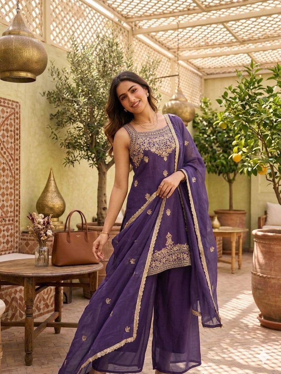 Designer Fusion Style Luxury Edition – Elegant 2-Tone Ensemble with Embroidery and Sequins