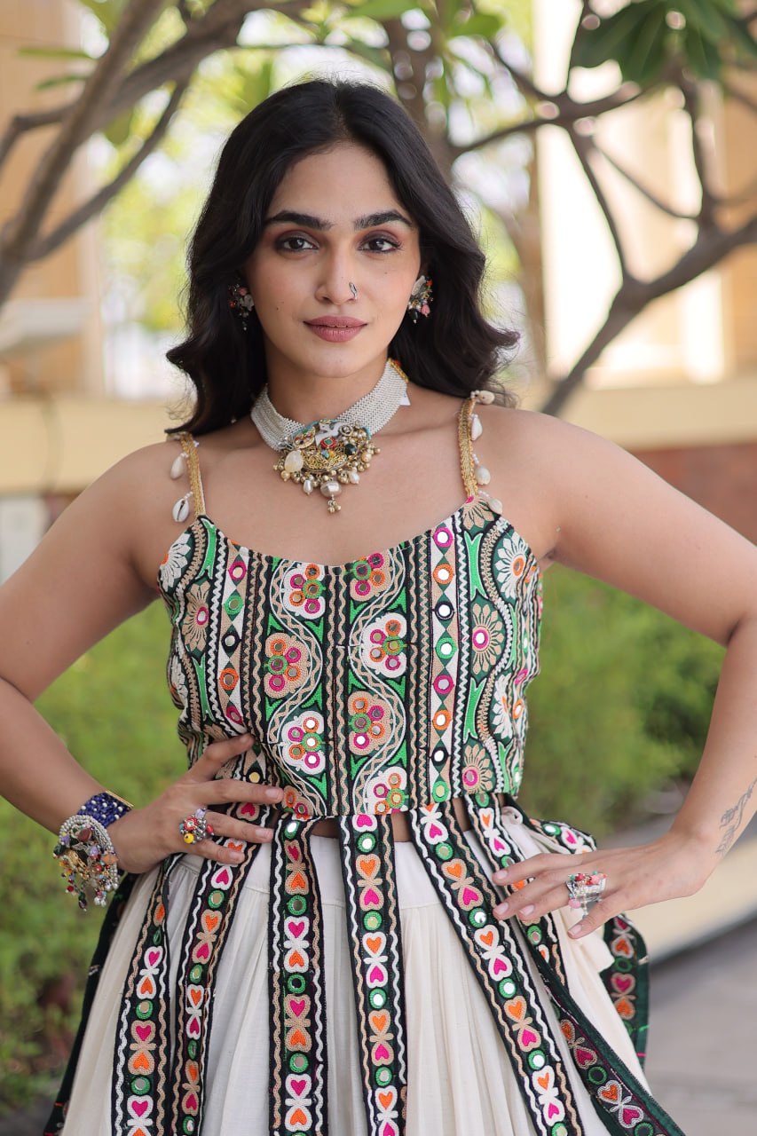 RangBhoomi Navratri Kora Cotton Lehenga Set — Full-Stitched Festive Ensemble