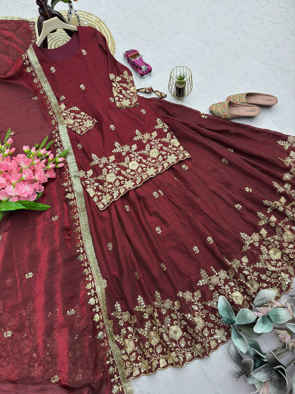 RangBhoomi Designer Party Wear Collection - Elegant Two Tone Fandy Silk Ensemble