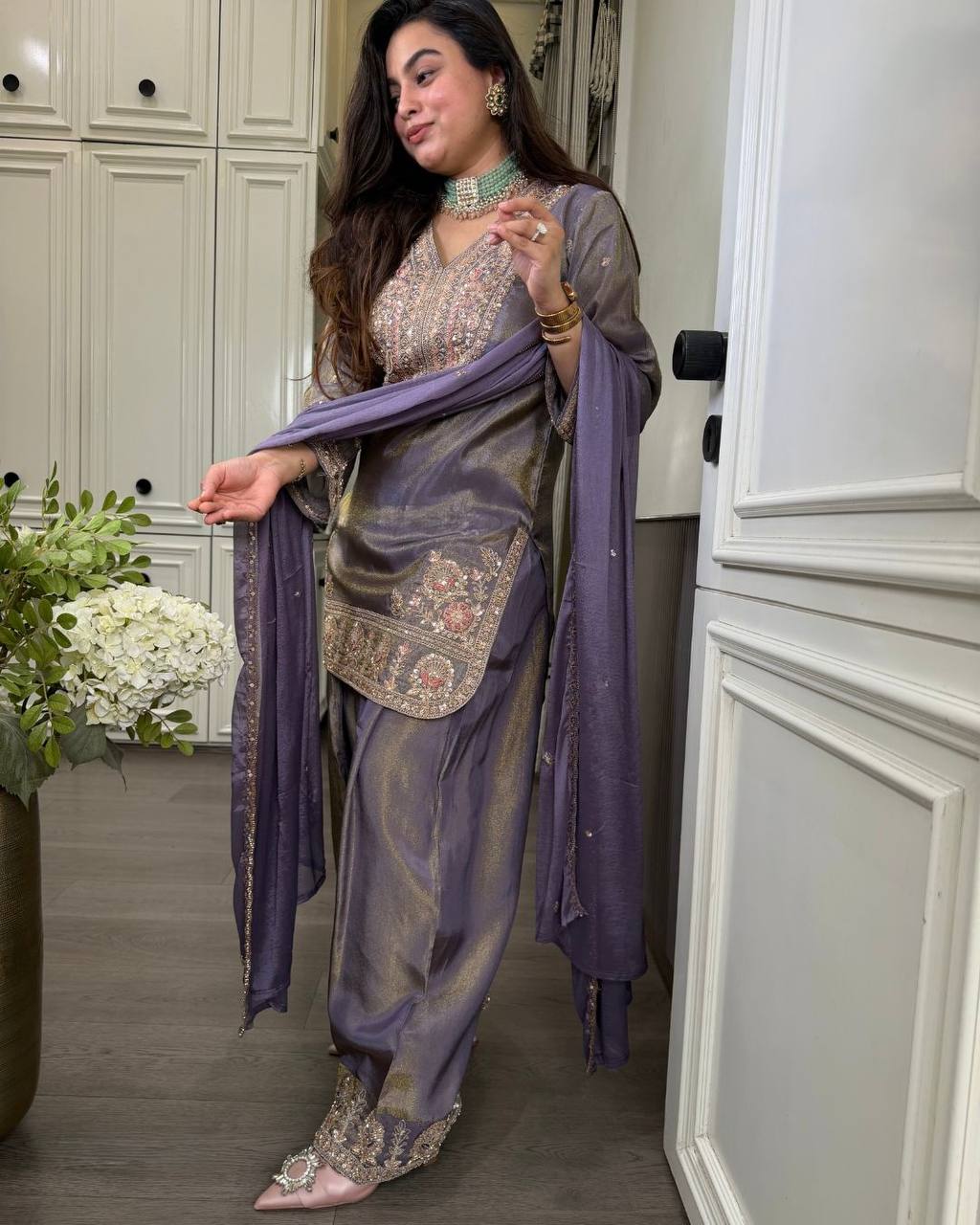 RangBhoomi Designer Ronald Silk Heavy Embroidery Sequence Work Top-Bottom and Dupatta Set — Fully Stitched Ready to Wear
