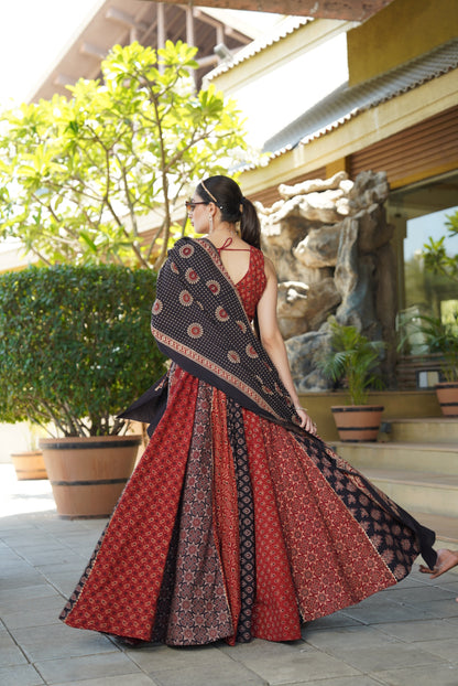RB Ajrakh 2.0 Pure Cotton Handblock Lehenga Choli Set