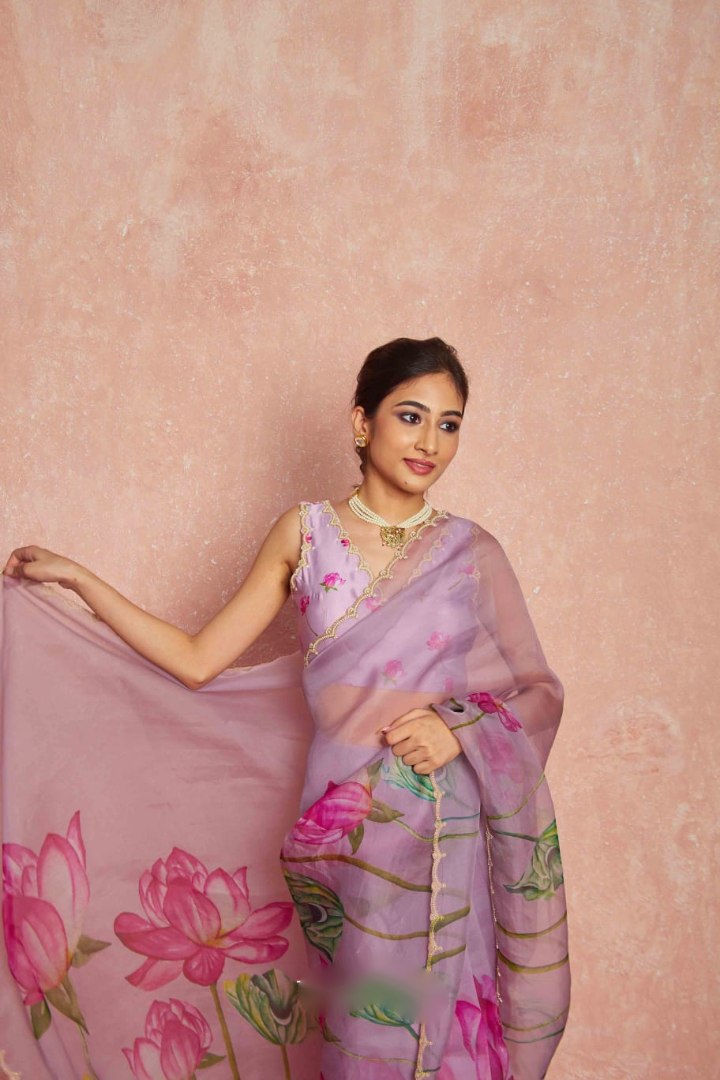 Ready to Wear Organza Saree - Floral Print, Lightweight