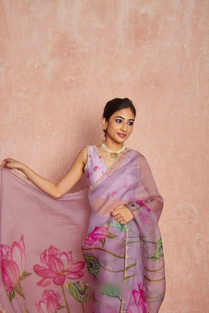 Ready to Wear Organza Saree - Floral Print, Lightweight