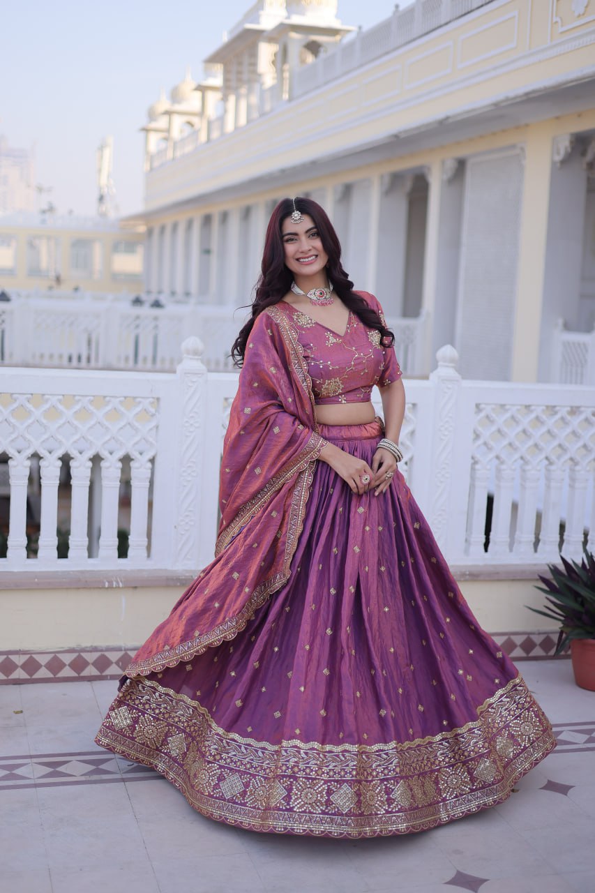 RangBhoomi Elegant Lehengha Choli Dupatta Set in YSL Silk with Sequins and Zari Embroidery