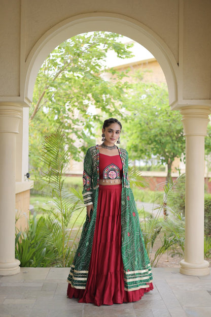 RangBhoomi Navratri 2026 Rayon Lehenga Set with Bandhani Shrug — Full-Stitched Festive Ensemble