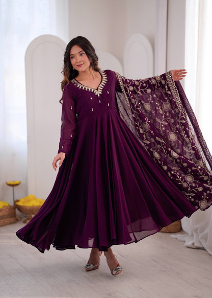 RangBhoomi Elegant Embroidered Mirror Anarkali Three-Piece Gown Set
